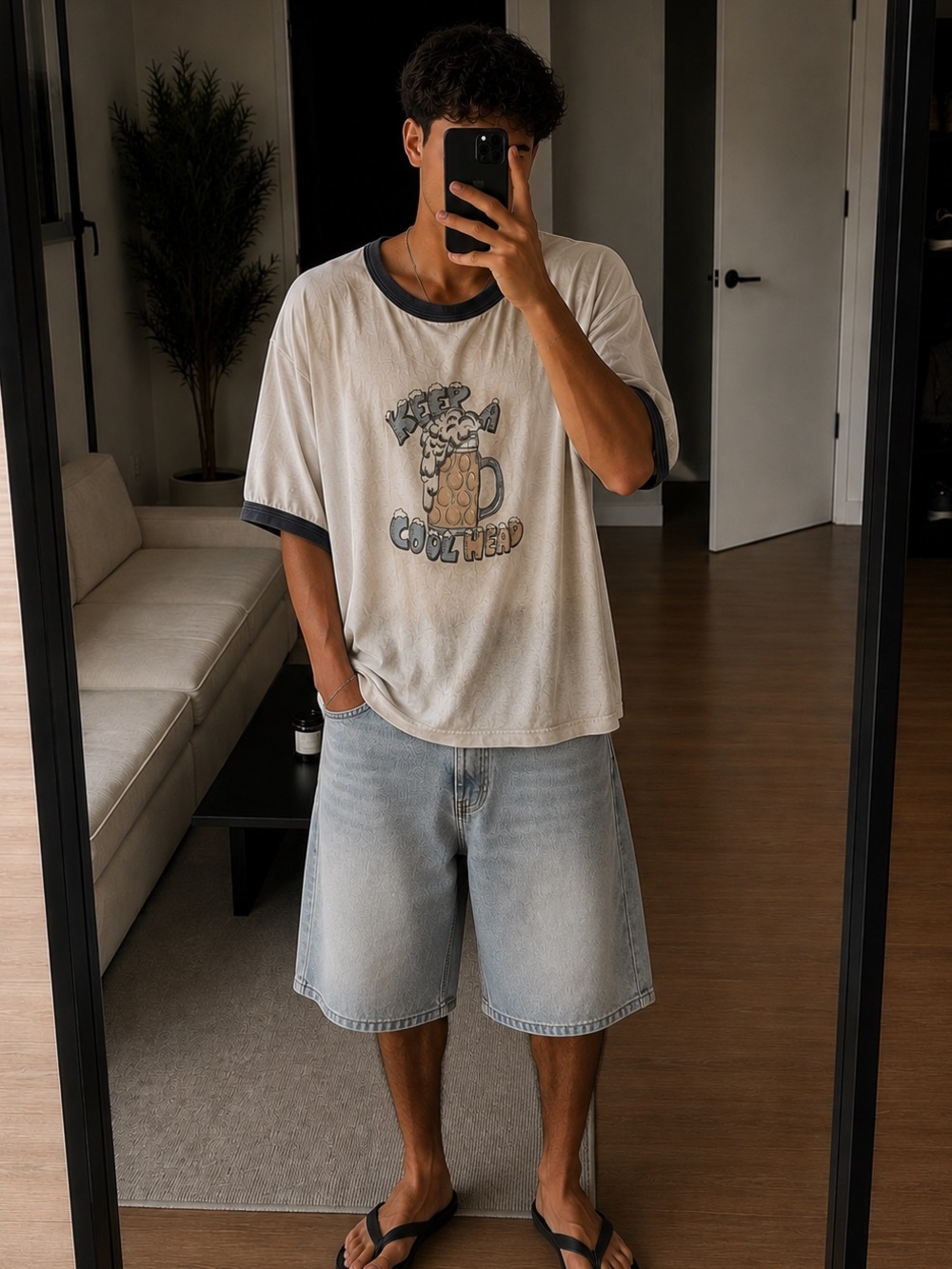 Vintage-Style Keep Your Cool Head Graphic Tee - White with Navy Trim